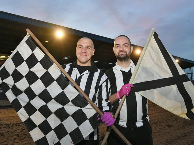 The race starters James Capes and Darren Reddin (left).