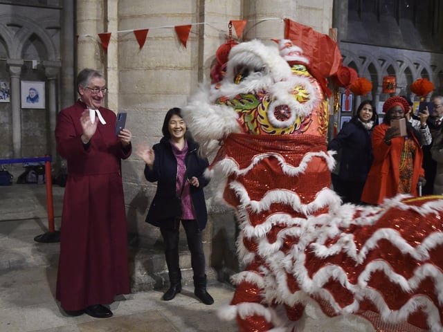 Chinese New Year celebrations at Peterborough Cathedral. The Lion Dancers