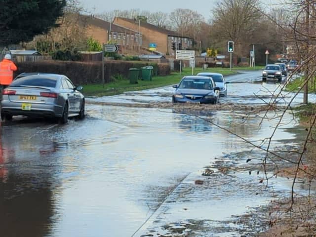 The burst water main on Goldhay Way.