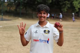 DJ Sivaganeshan celebrates his impressive Peterborough Town debut at Loddington. Photo Andy Dann
