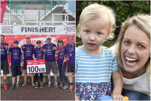 The fundraising team at the end of the challenge, and Emily with mum Catherine