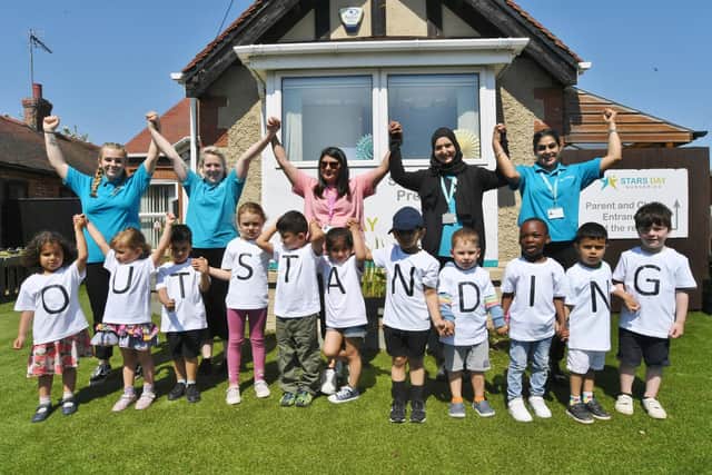 Shining Stars Pre-School at Garden End Road celebrate their outstanding OFSTED rating.