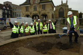 Former leader of Peterborough City Council Cllr John Peach begins work on a major revamp for Cathedral Square, Peterborough, and which involved the installation of a set of fountains..