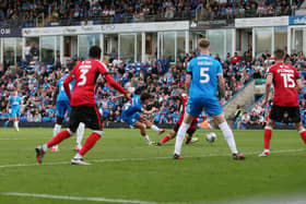 Joel Randall of Peterborough United scores the second goal against Lincoln City. Photo: Joe Dent.