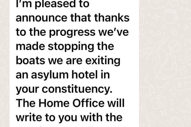 A section of the WhatsApp message from Immigration Minister Robert Jenrick to Peterborough MP Paul Bristow