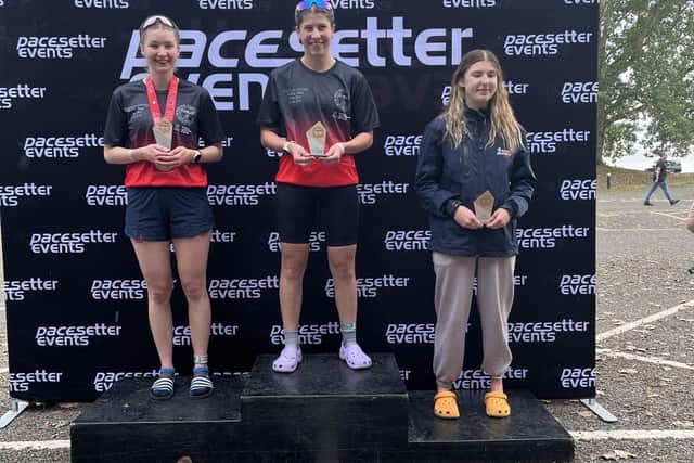 Ellie Piccaver on top of the podium at Rutland Water.