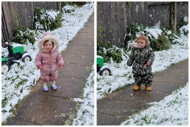 Twins enjoying their first ever snow day (image: Katie Edwards)