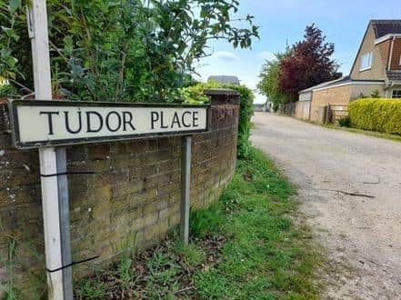 Existing access road off London Road to Tudor Place and Folly Farm stables, in Yaxley