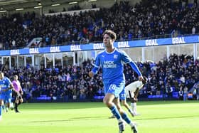 Matt Garbett celebrates the POsh equaliser against Burton Albion. Photo David Lowndes.
