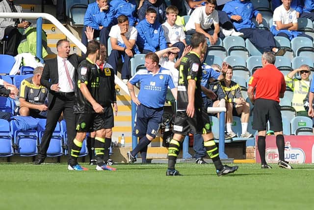 Darren Ferguson (left) when managing Posh against Leeds in 2012. Photo: Paul Franks.