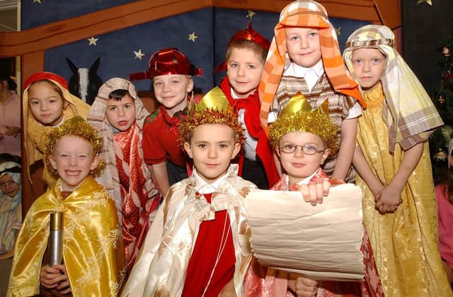 Pupils from Paston Ridings primary school performing in their nativity play in 2002