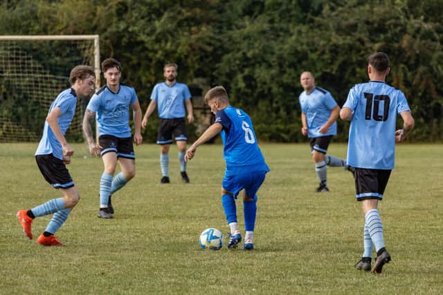 Pictures from a 4-2 Hunts Cup win for ICA Sports (dark blue) over Alconbury Weald. Photo Jonathan Paice.