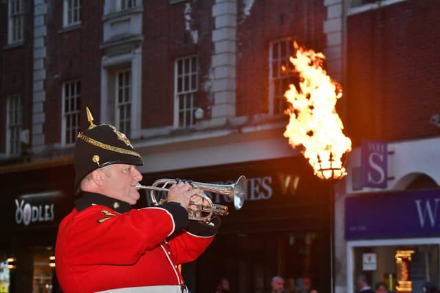 Royal British Legion 80th anniversary of D-Day outside the Town Hall. Bugler Jason Hobson