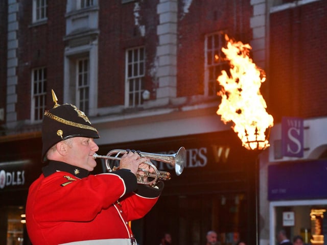 Royal British Legion 80th anniversary of D-Day outside the Town Hall. Bugler Jason Hobson