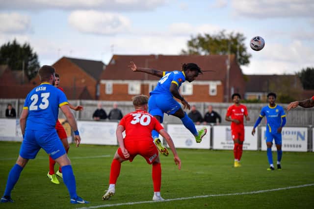 Maniche Sani scores for Sports against Telford. Photo: James Richardson