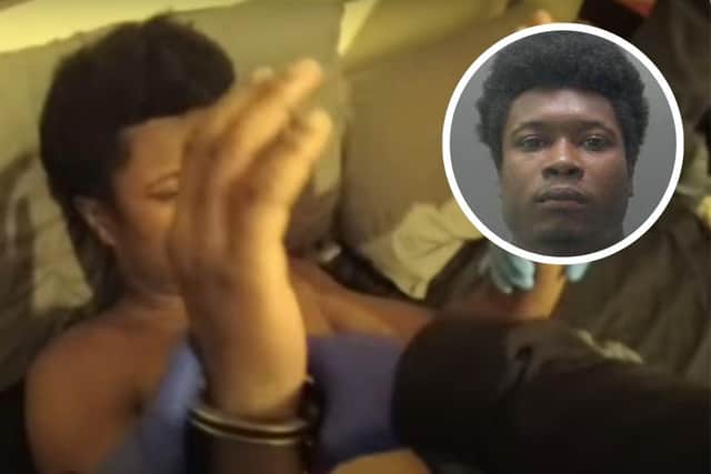 Main image: A screenshot from the police bodycam footage. Inset: Dantae Foster