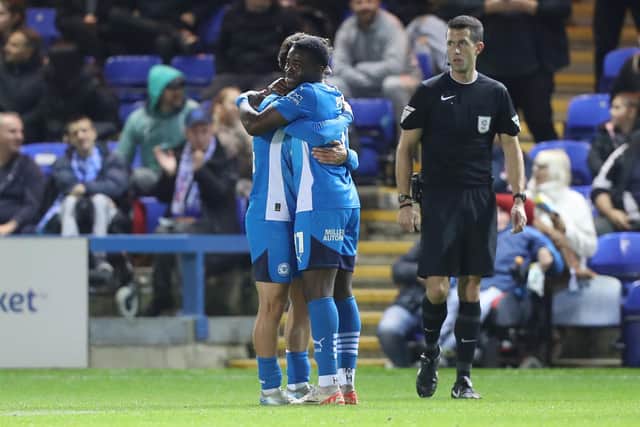 Kwame Poku after scoring for Posh v Blackpool. Photo Joe Dent/theposh.com.