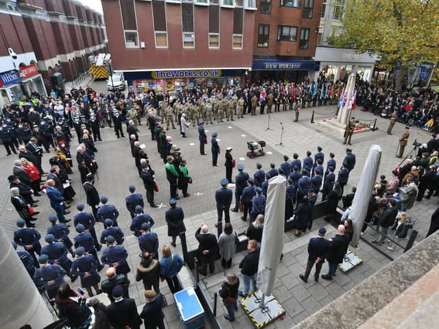 The Remembrance Sunday parade and service  at  the War Memorial Bridge Street in 2021.