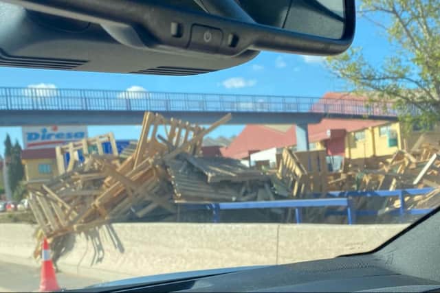 Debris spilling out onto the highways in Valencia, following the flash floods to hit the region.