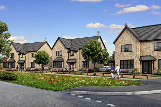 A computer-generated image of a street scene at Cotterstock Meadows in Oundle.