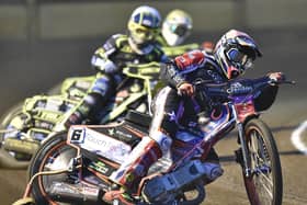 Scott Nicholls leading the way for Panthers against Ipswich in Heat Two. Photo: David Lowndes.