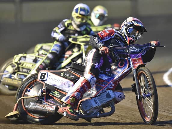 Scott Nicholls leading the way for Panthers against Ipswich in Heat Two. Photo: David Lowndes.