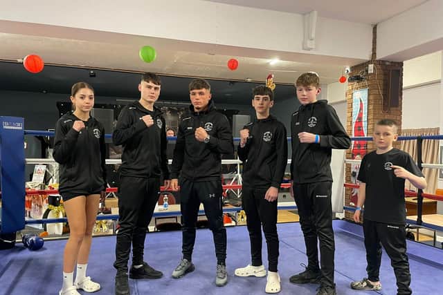 Peterborough Police Club fighters in Huntingdon, from the left, Safiya Herish, Thomas Embleton, Lewis Hay, Sefin Jawad-Ismail, Corey Allen, Martin Rocky Owen