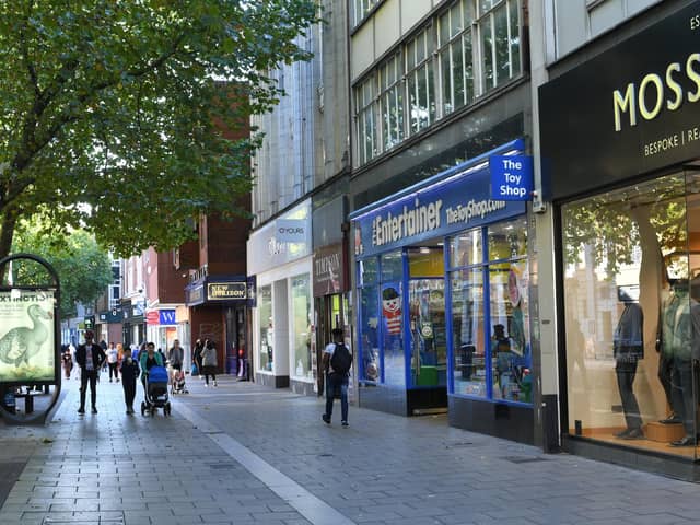 Retailers in Bridge Street, Peterborough.