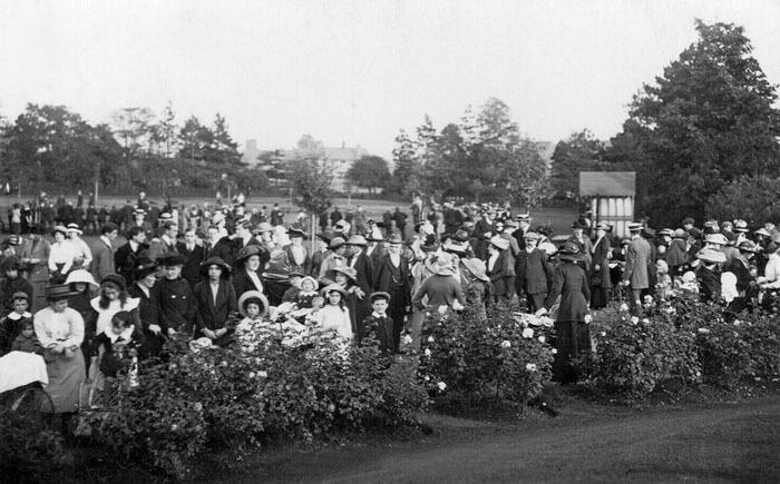 Edwardian Peterborians gather to watch a band playing in Central Park in this evocative image from 1913.