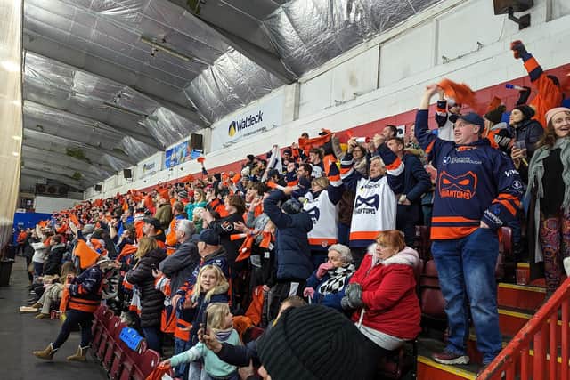 Phantoms fans are on their feet in the National League Cup semi-final win over MK. Photo: SBD Photography.
