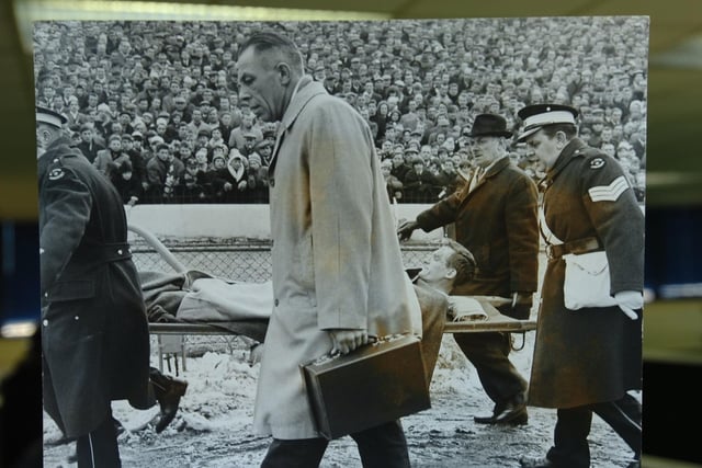 The 63,635 that watched Posh in the FA Cup quarter final at Stamford Bridge is the second highest attendance in the club's competition history behind the 64,531 that watched Posh lose 2-1 to Aston Villa at Villa Park in a fourth round replay in 1961. Posh player Vic Crowe is pictured getting carried off at Chelsea.