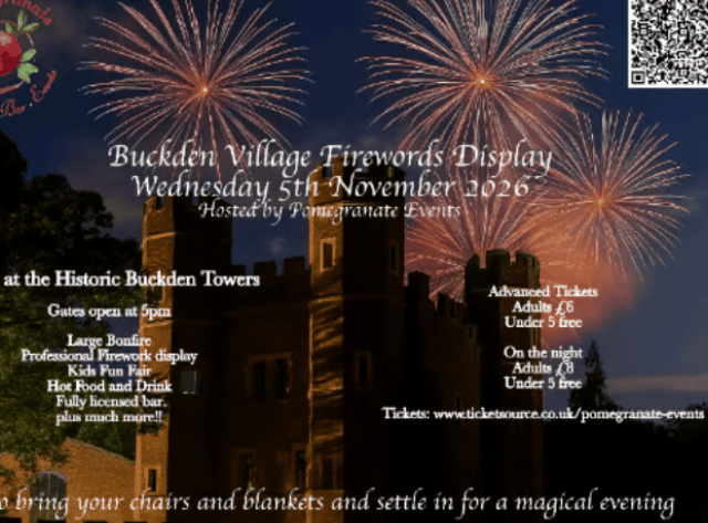 Set on the historic ground of Buckden Towers, this firework display will take place on Thursday, November 5. The event will feature a wide selection of food trucks and stalls, a children’s fun fair, and a fully licensed bar. General admission is priced at £6.50 per person.