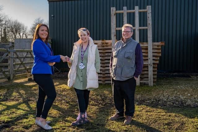 From left,  Naomi Tickle, Apprenticeship Development Manager at Allison Homes, Rebecca Willet and Michael Haydon from Calman Colaiste College at Thorney, Peterborough.