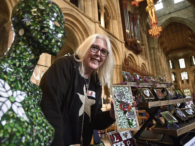 Karen Mann with her glass mosaics