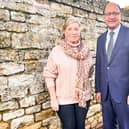 Councillor Marge Beuttell, chair of Sibson-cum-Stibbington Parish Council near Peterborough with North West Cambridgeshire MP Shailesh Vara who are appealing to Barclays Bank to re-open the council's account.