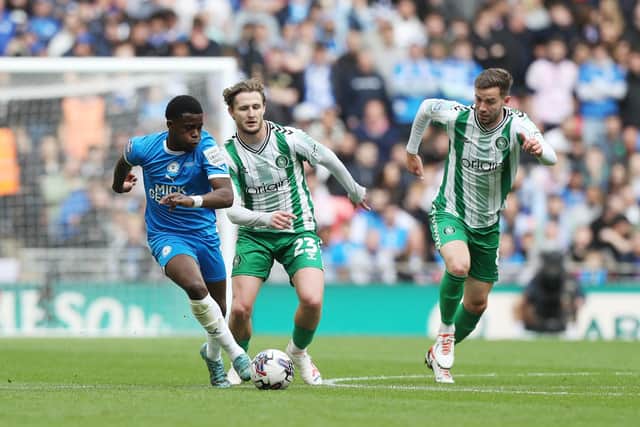 Kwame Poku in action for Posh against Wycombe at Wembley. Photo Joe Dent/theposh.com