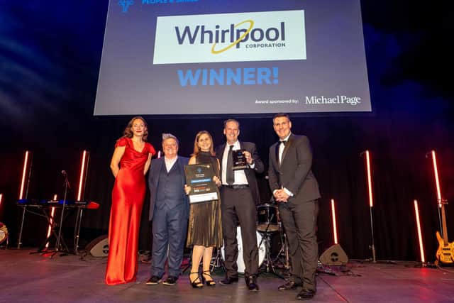 Hotpoint colleagues Ian Moverley and Louise Verde collect the MX award for People & Skills