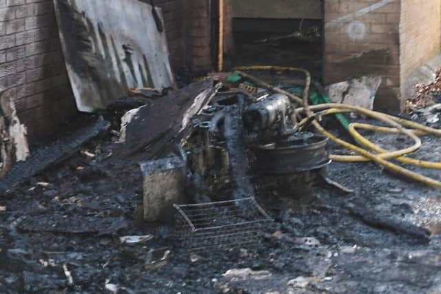 The aftermath of the fire at the building in Bretton.