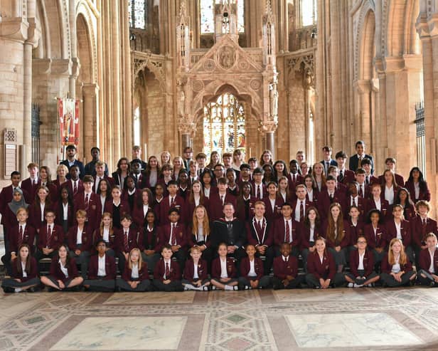 The King's School speech day awards group at Peterborough Cathedral.
