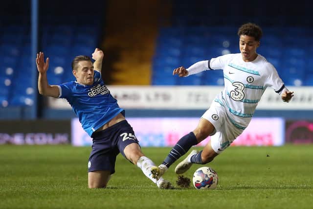 Ben Thompson of Peterborough United in action against Chelsea U21s. Photo: Dent/theposh.com