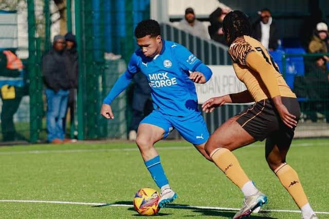 Benji McWilliams-Marcano (blue) delivered three assists for Posh Under 21s v Bristol City. Photo Joe Dent/theposh.com.