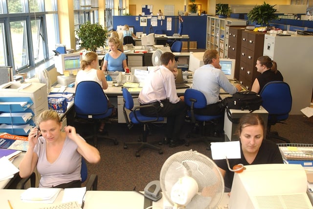 Staff at the former Norwich and Peterborough Building Society's offices in Lynch Wood, Peterborough, before the company's merger with the Yorkshire Building Society in 2011.