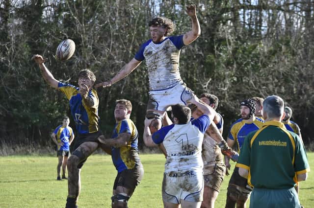 Peterborough  Lions (white) v  Market Bosworth rugby action at Bretton Park. Photo David Lowndes.