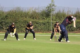 Nick Green took this wicket for Peterborough Town against Old Northamptonians. Photo Andy Dann.