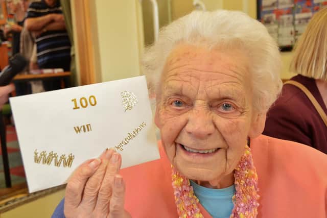 Win Vine at her 100th birthday party at Glinton Village Centre in 2016.