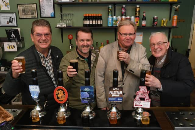 Bumble Inn landlord Tom Beran (second left) with customers Dickie Bird, from Camra, Terry Breton and David Randall.