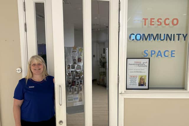 Sharron Toms, and her Community Room, within the Tesco Serpentine Green superstore at Hampton.