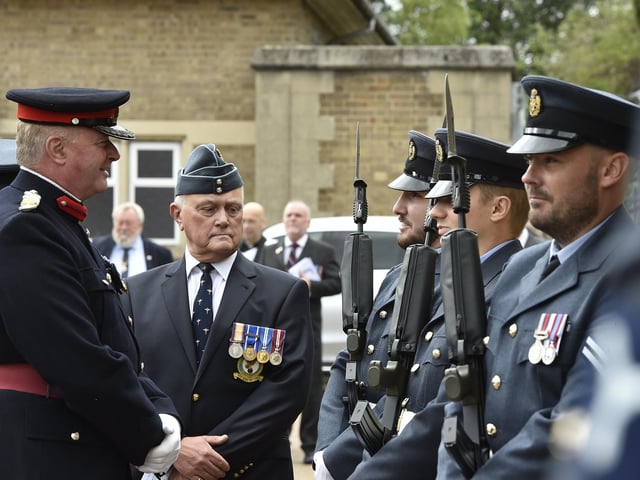 Airmen from RAF Wittering set the Guard of Honour inspected by  Brigadier Tim Seal