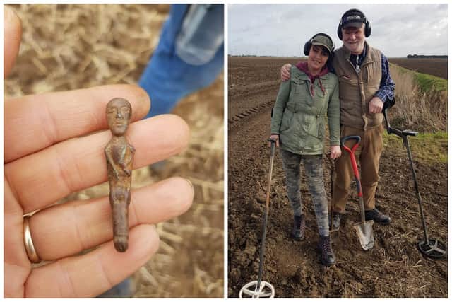 Paul found the figure while searching a field with wife Joanne. Pic; Paul Shepherd