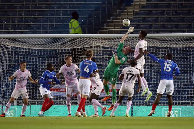 Goalkeeper Fynn Talley in action for Posh in the second round Carabao Cup tie at Portsmouth. Photo: Joe Dent/theposh.com.